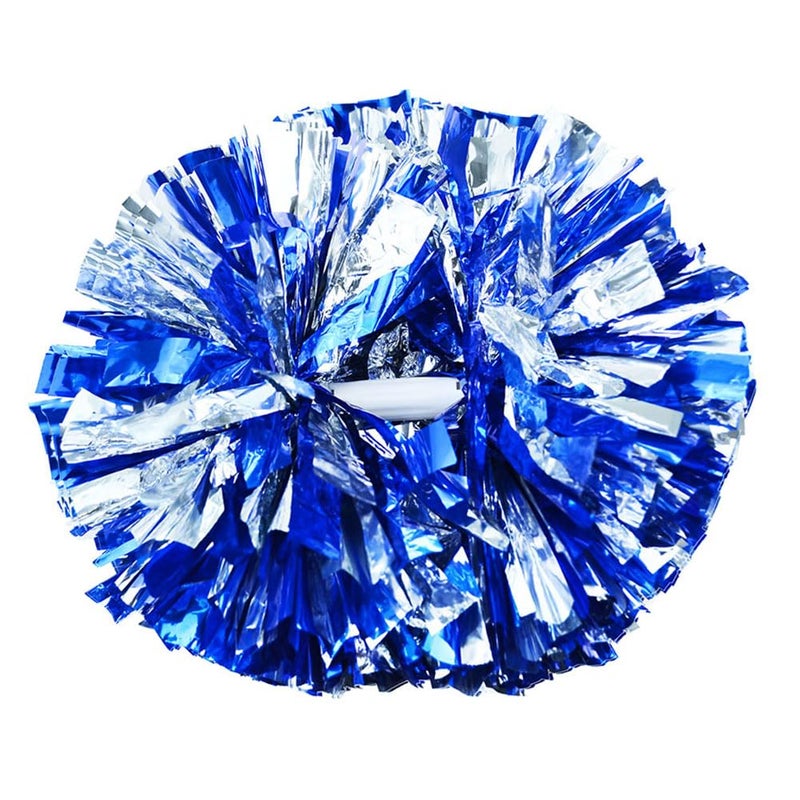 Hooshing 2 Pack Pom Poms Cheerleading Blue and Silver Pompoms with Baton Handle for Team Sports Spirit Dance Cheering - Image 1